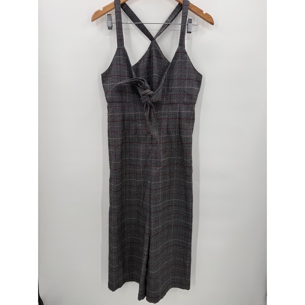 By Together Plaid Jumpsuit Wide Leg Cropped Tie Back Womens Large NEW - Picture 2 of 8